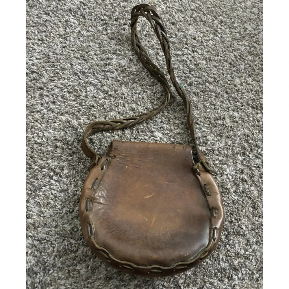 Vintage Hippie Hobo Brown Leather Handcrafted Bag Purse Flower Power Western 70s